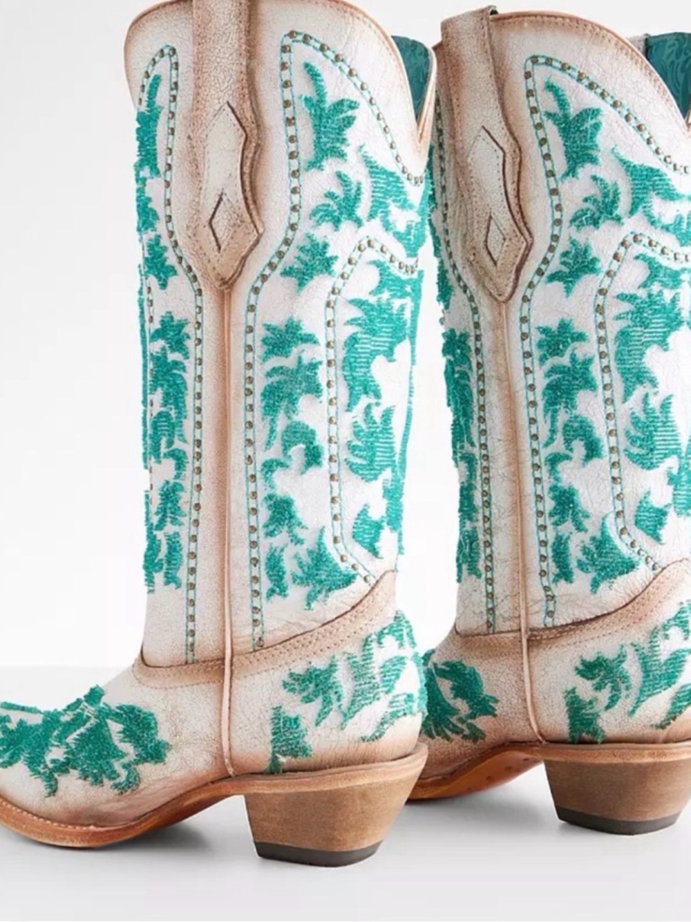 Corral White & Teal Western Heeled Boots - Picture 4 of 6